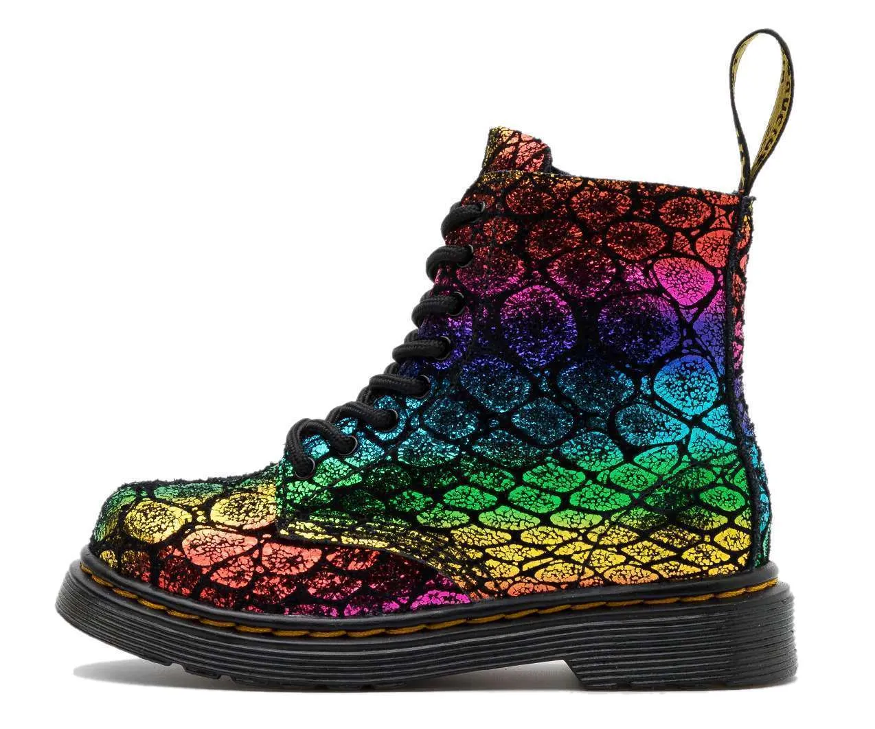 Dr. Martens Toddler 1460 Pascal Croc Metallic Suede Boots (Black/Rainbow)