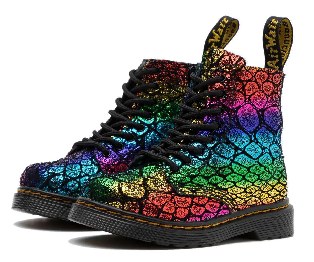 Dr. Martens Toddler 1460 Pascal Croc Metallic Suede Boots (Black/Rainbow)