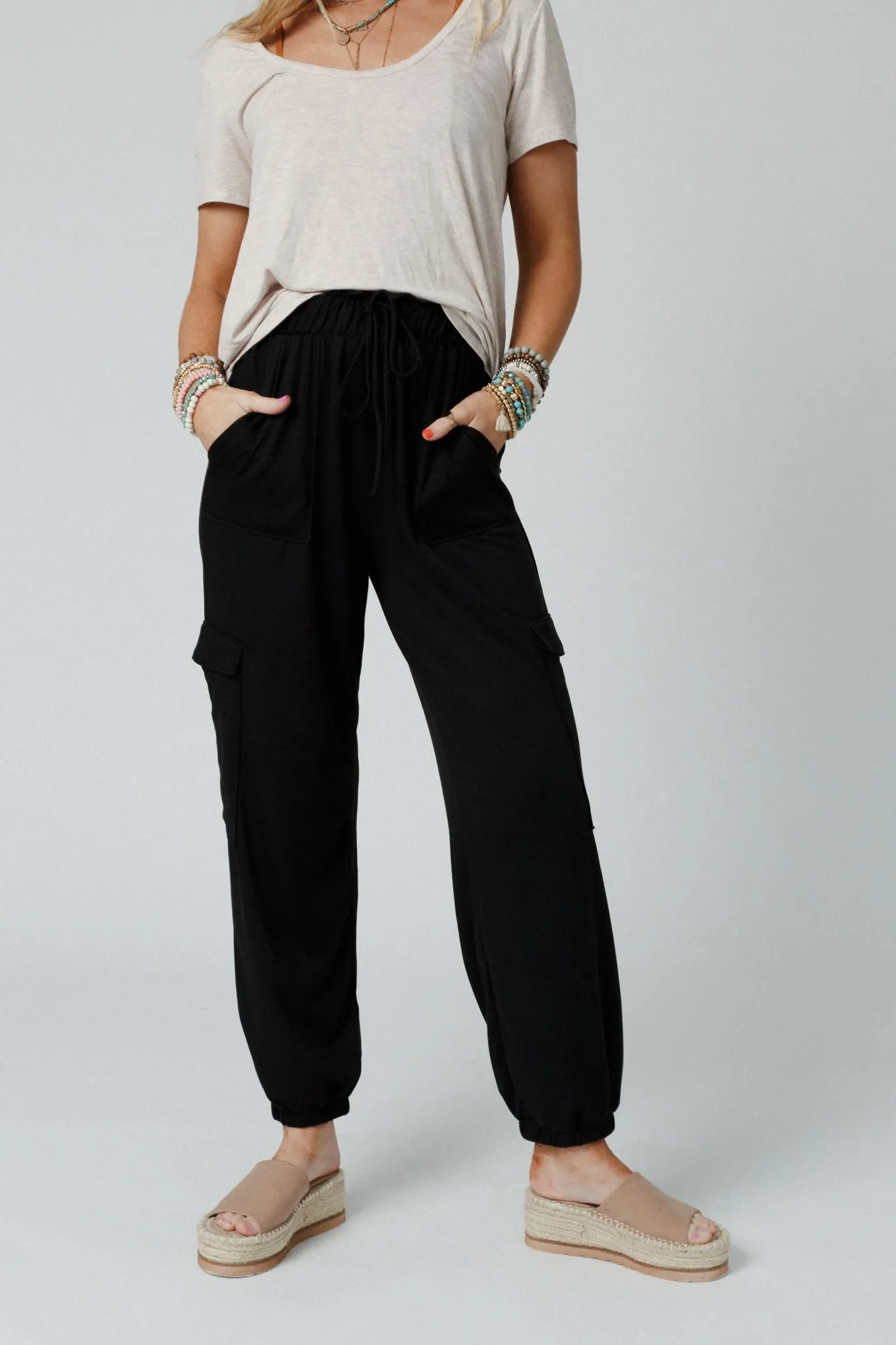 Easy Mornings Cinched Black Pants