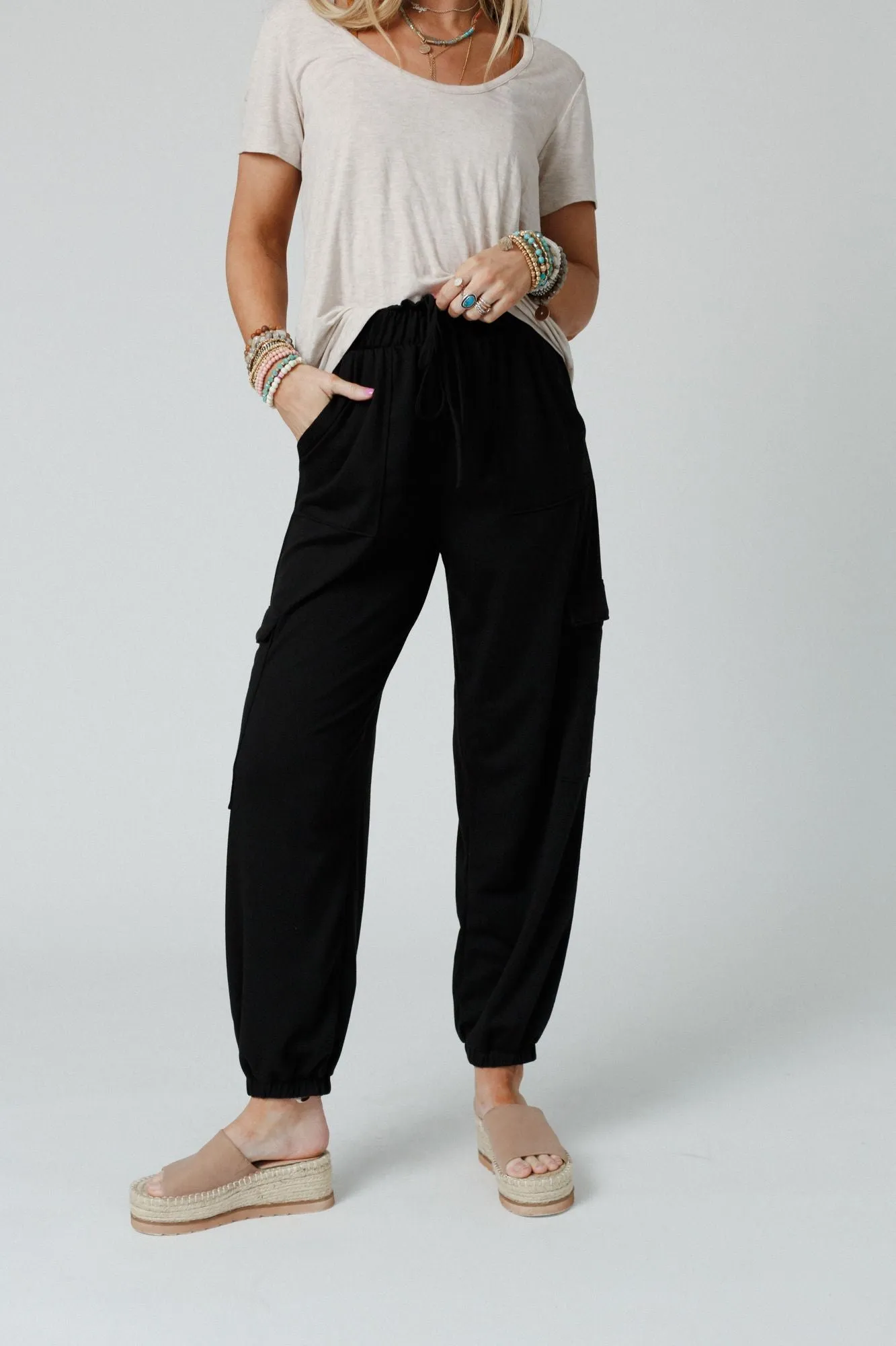 Easy Mornings Cinched Black Pants