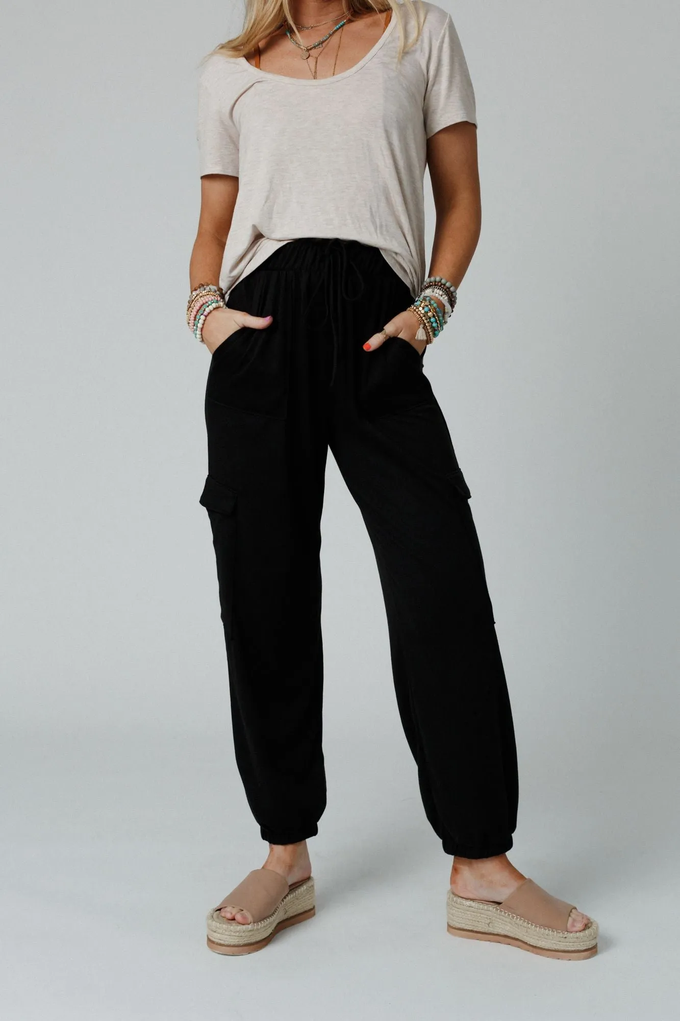 Easy Mornings Cinched Black Pants