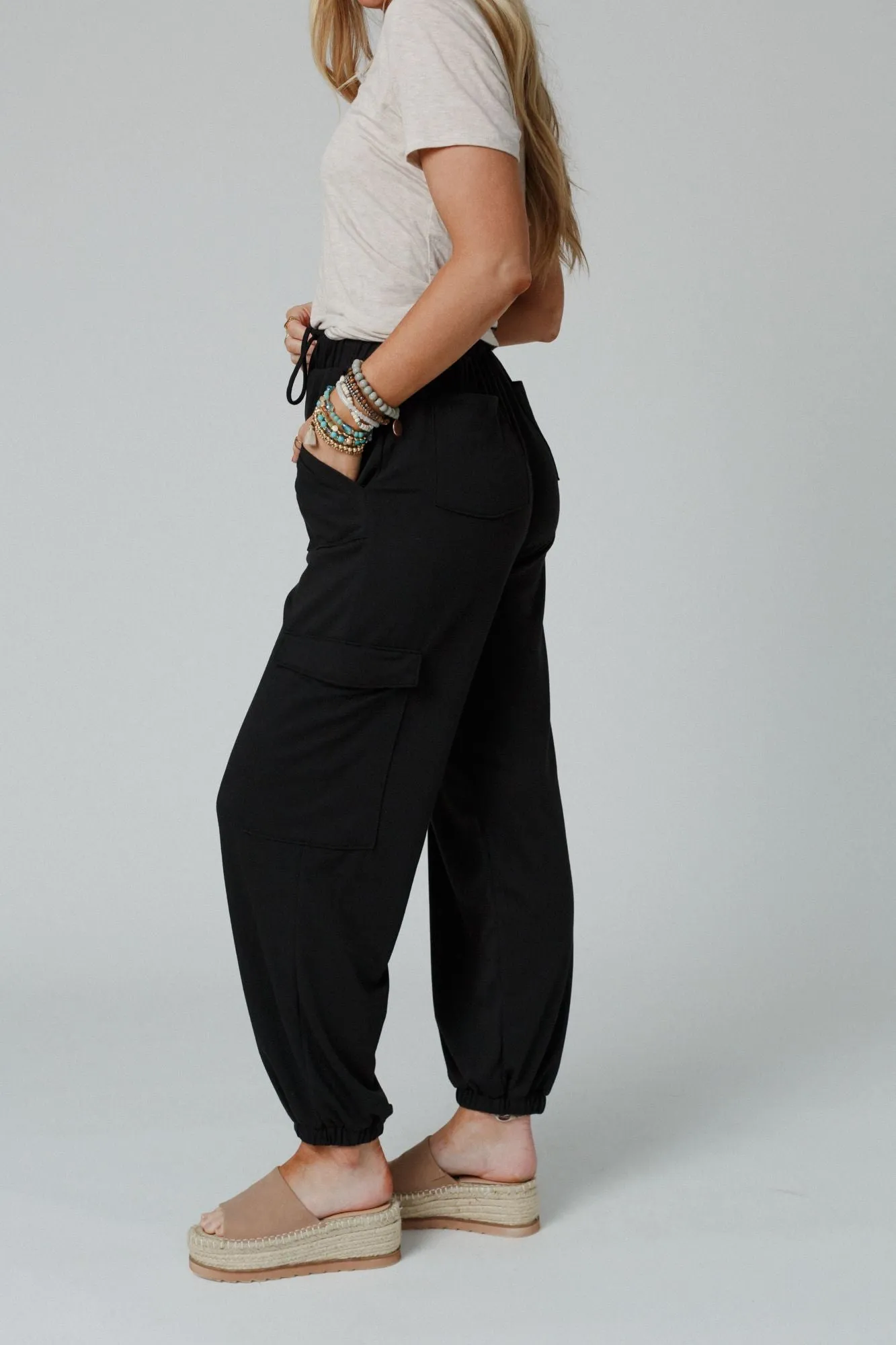 Easy Mornings Cinched Black Pants