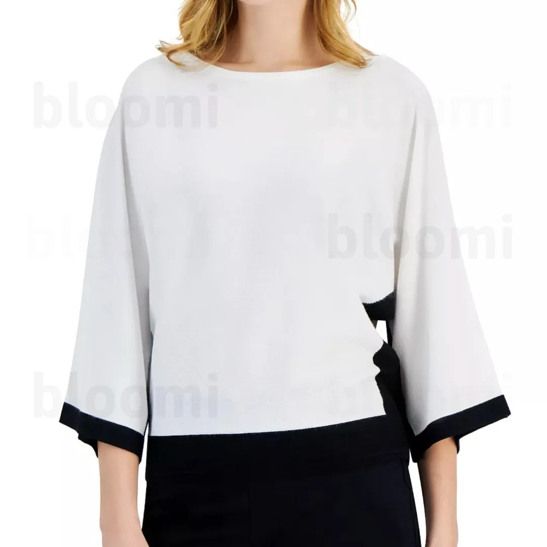 Elie Tahari | Boat Neck Bi-color Cropped Plain Office Style - Casual Fashion