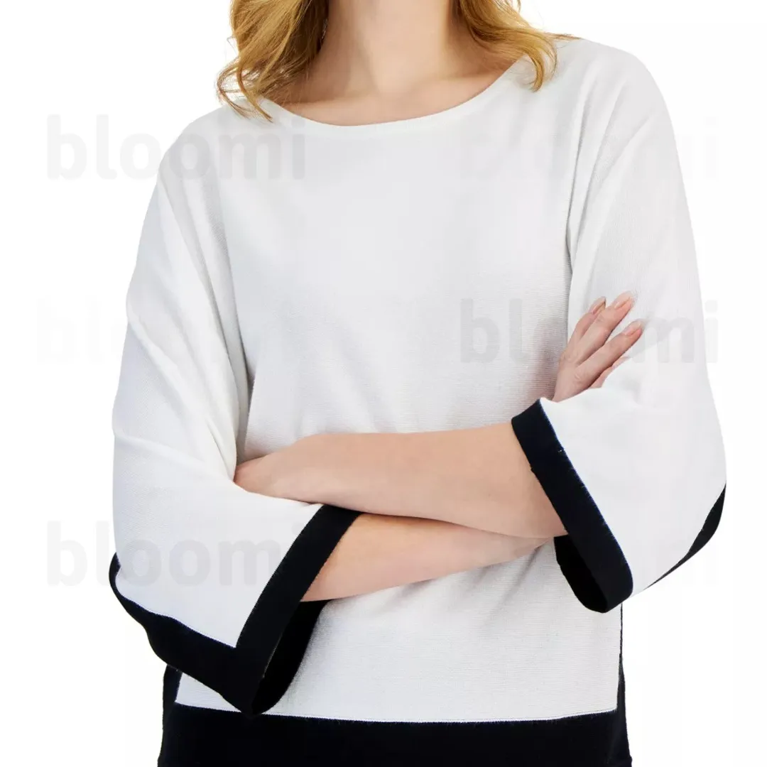 Elie Tahari | Boat Neck Bi-color Cropped Plain Office Style - Casual Fashion