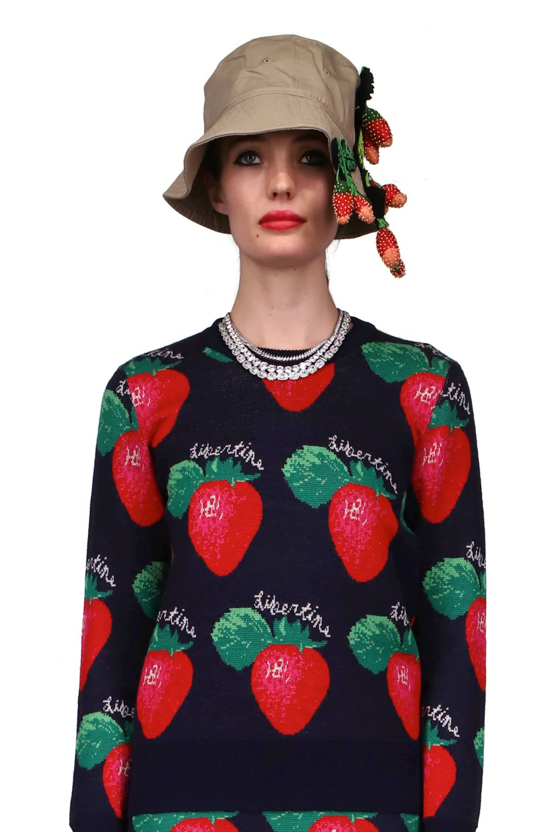 'EMBELLISHED STRAWBERRY FIELDS' BUCKET HAT