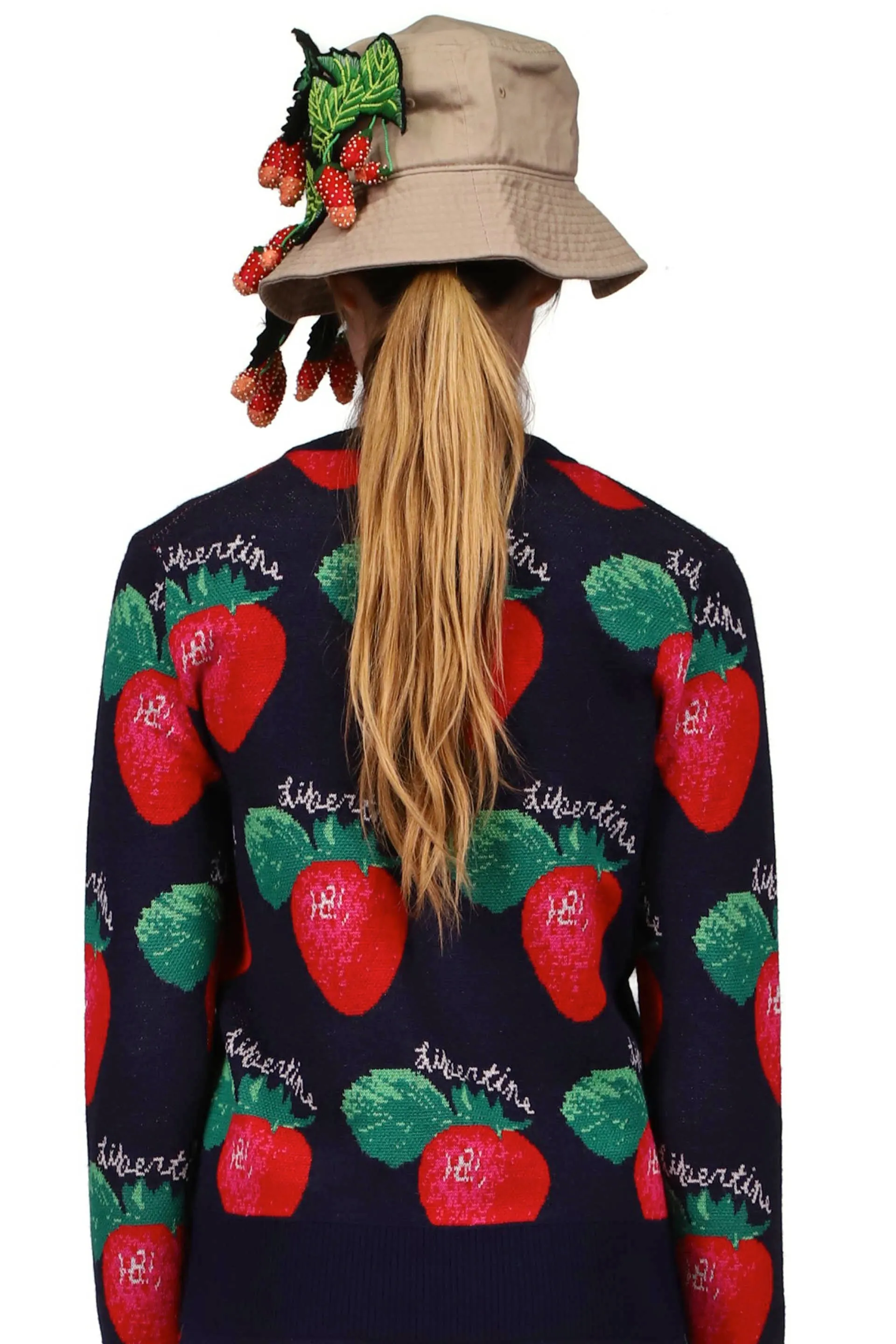 'EMBELLISHED STRAWBERRY FIELDS' BUCKET HAT