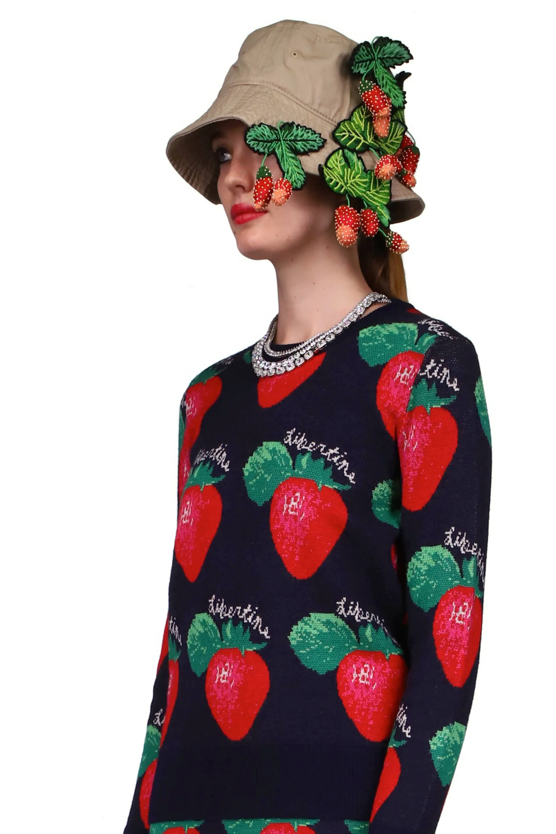 'EMBELLISHED STRAWBERRY FIELDS' BUCKET HAT