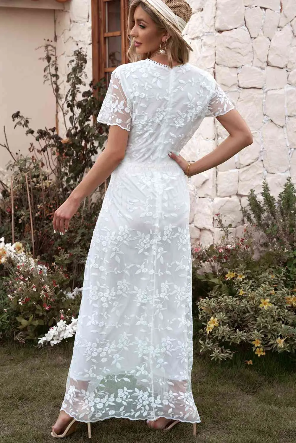 Embroidered Surplice Neck Maxi Dress