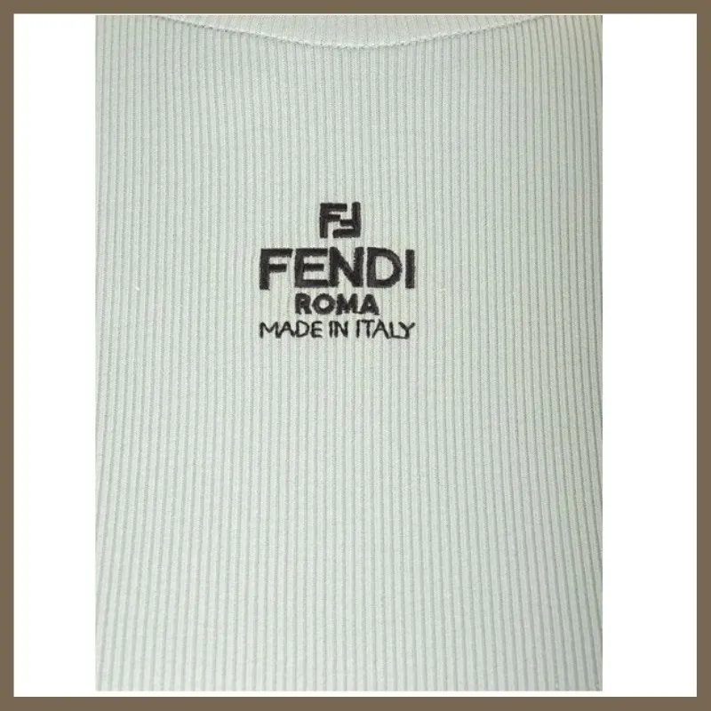 FENDI | Crew Neck Casual Rib Street Style Plain Cotton