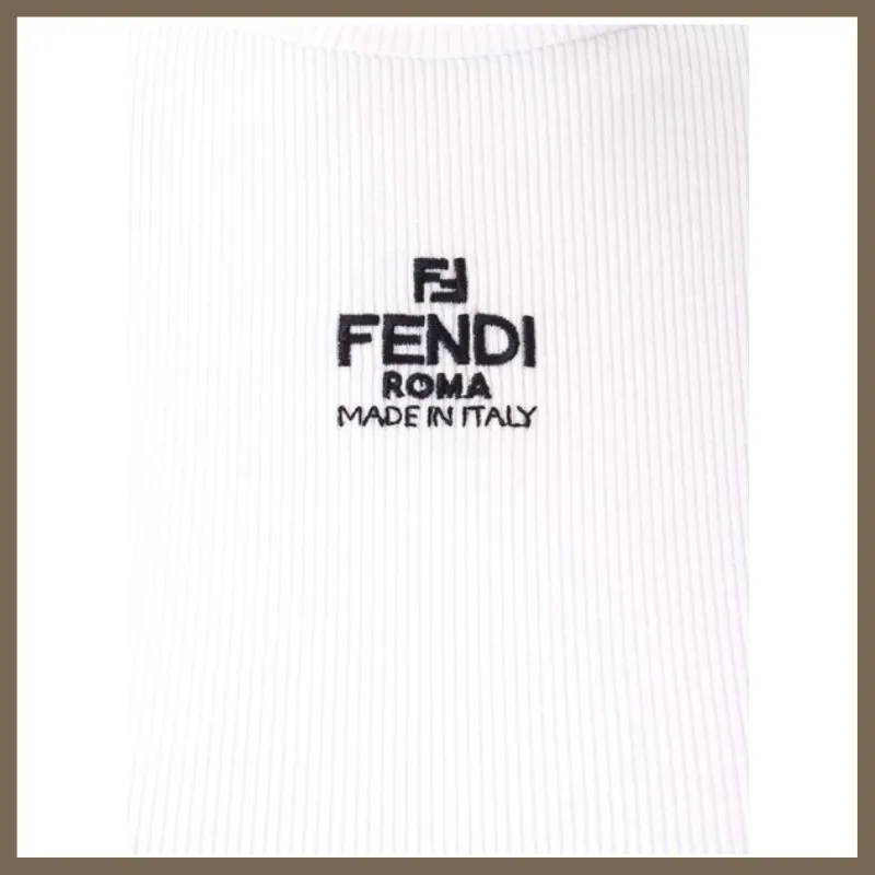 FENDI | Crew Neck Casual Rib Street Style Plain Cotton