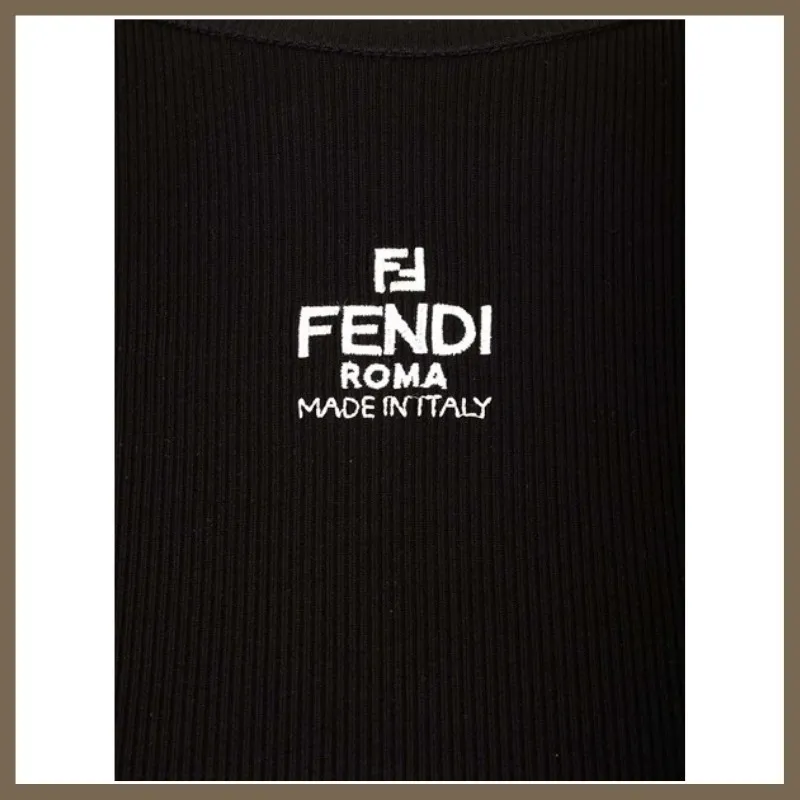 FENDI | Crew Neck Casual Rib Street Style Plain Cotton