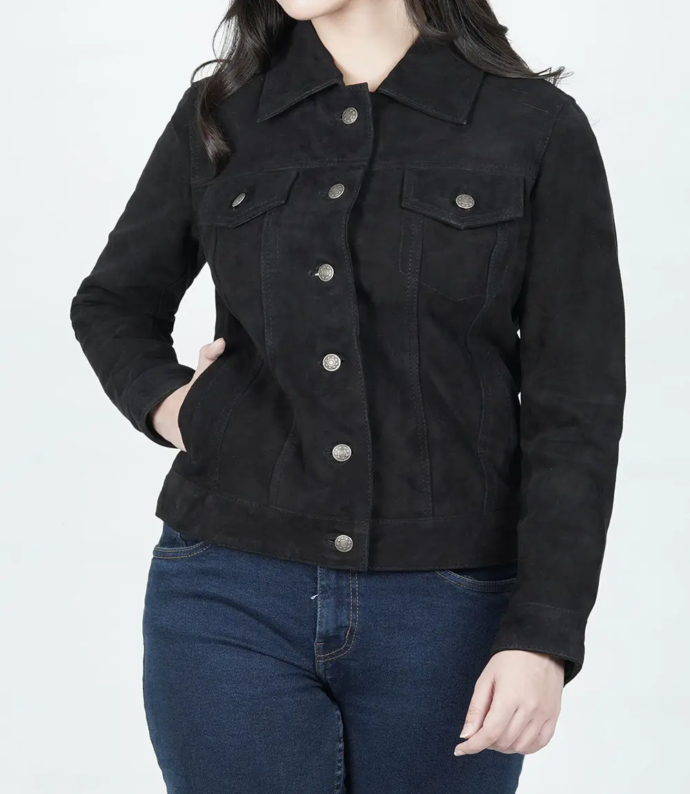 Fernando Women's Black Suede Trucker Jacket