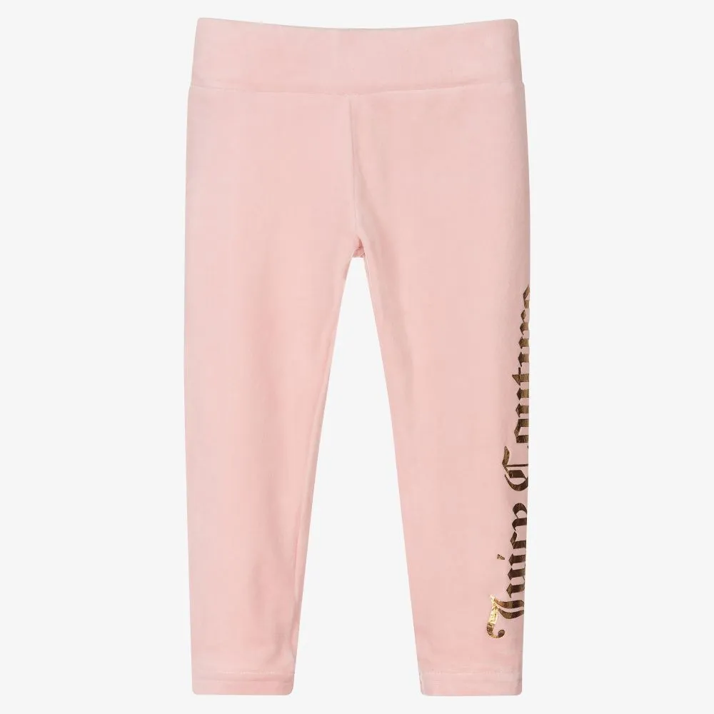 Girls Pink Velour Leggings