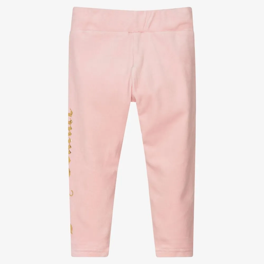 Girls Pink Velour Leggings