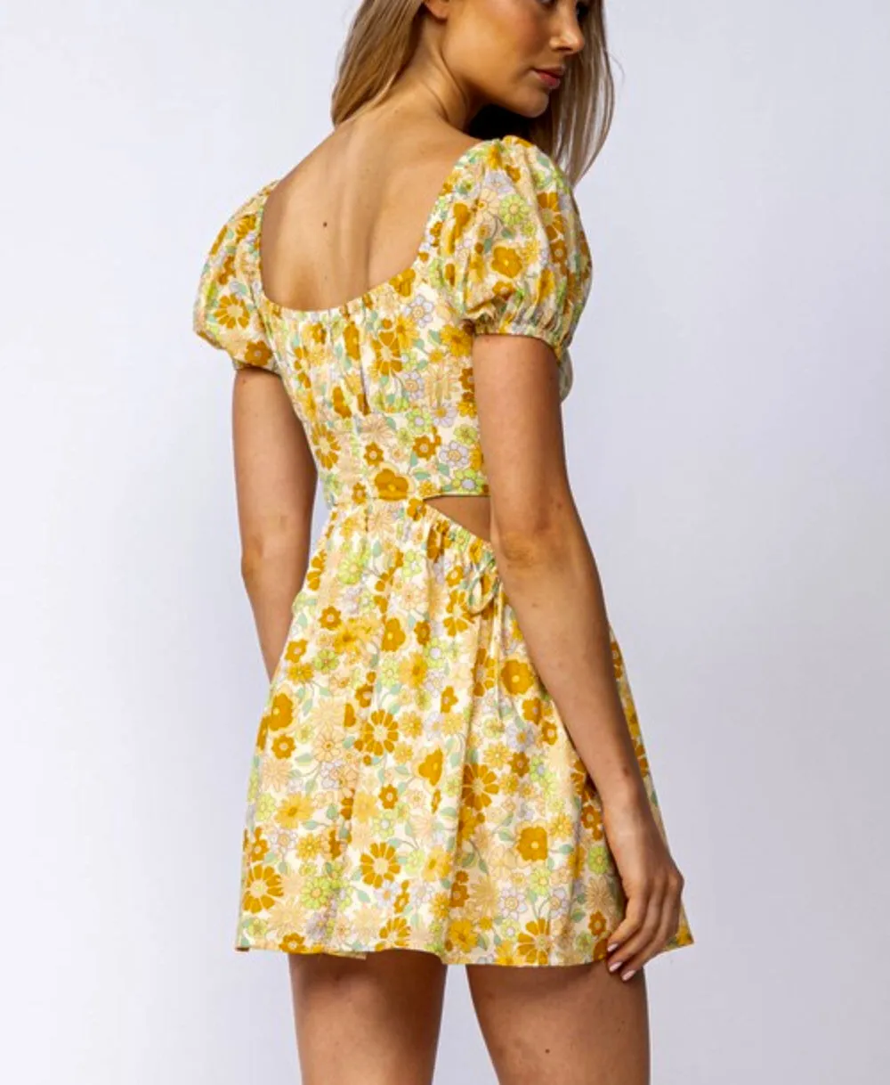 gold floral mini dress