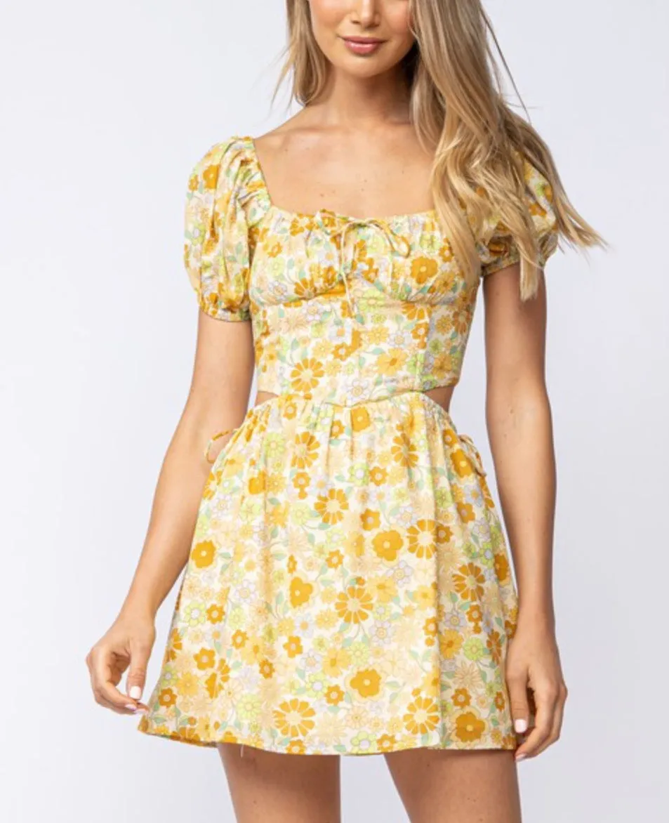 gold floral mini dress