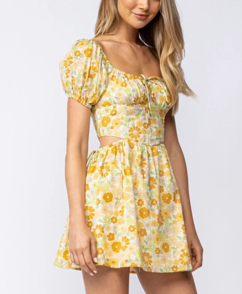 gold floral mini dress