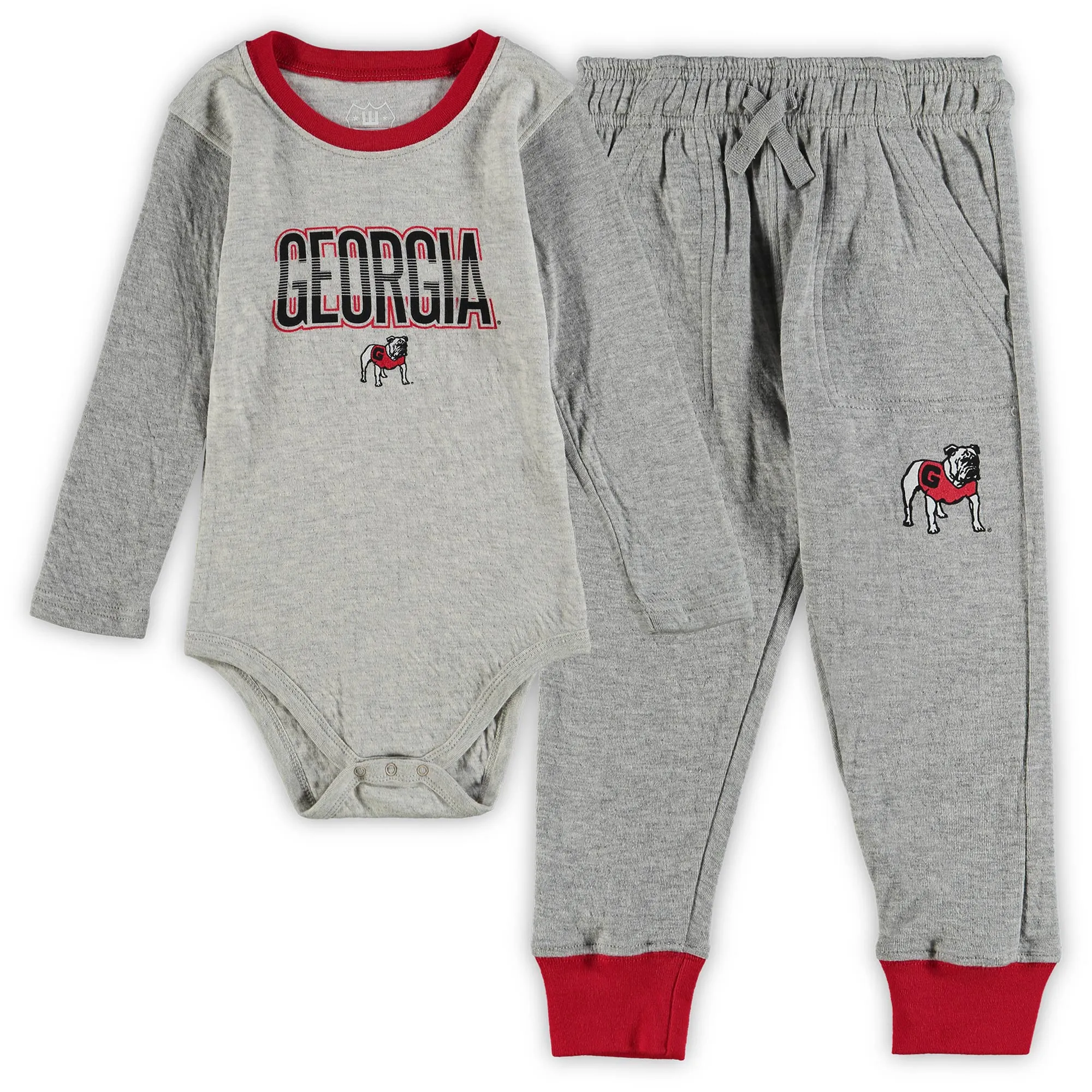 Infant Wes & Willy Heathered Gray/Red Georgia Bulldogs Jie Jie Long Sleeve Bodysuit & Pants Set