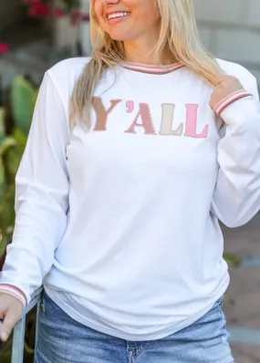 Jadelynn Brooke White Y'all Multi Ribbed Shirt