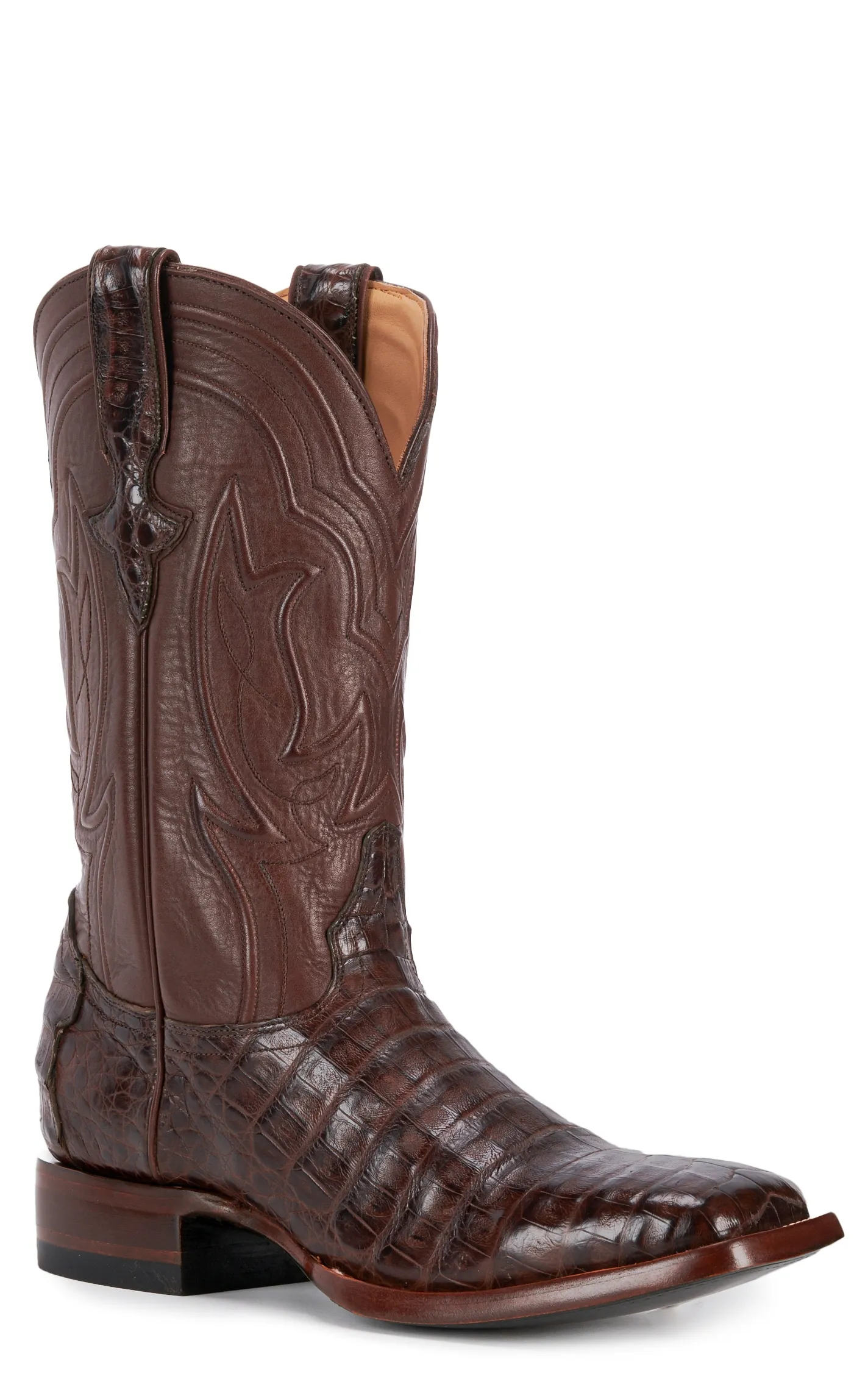 JRC & Sons Men's Drew Caiman Belly Wide Square Toe Exotic Cowboy Boot in Cigar