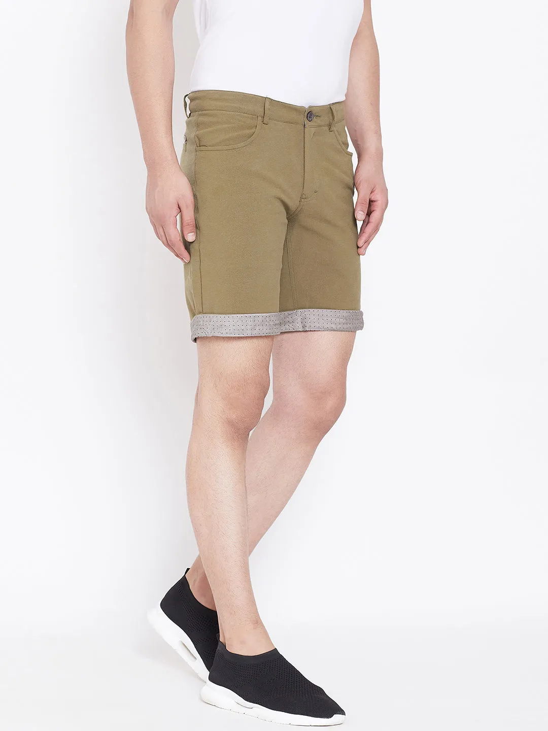 JUMP USA Men Olive Green Solid Casual Chinos Shorts