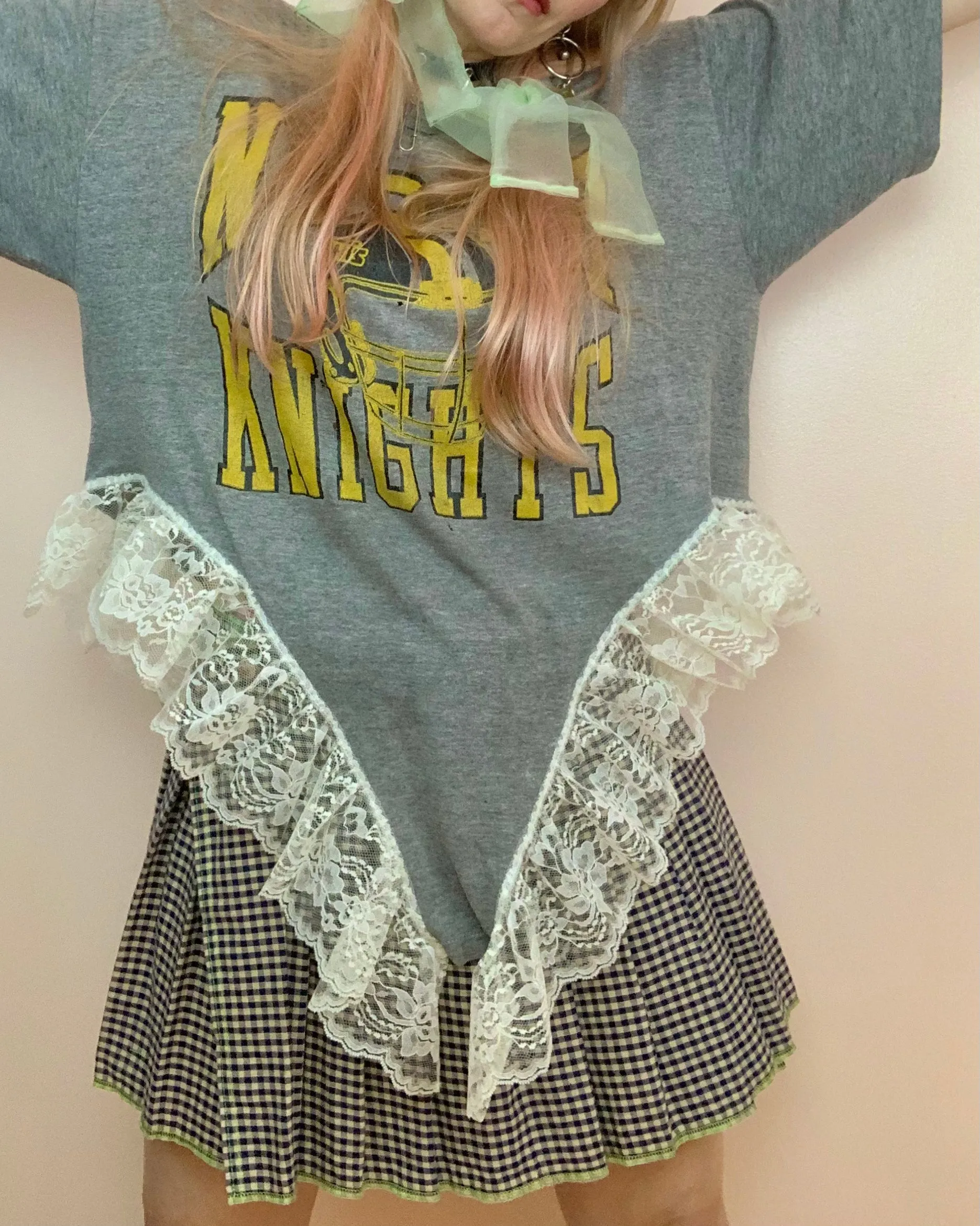 Lace negligee t-shirt upcycled