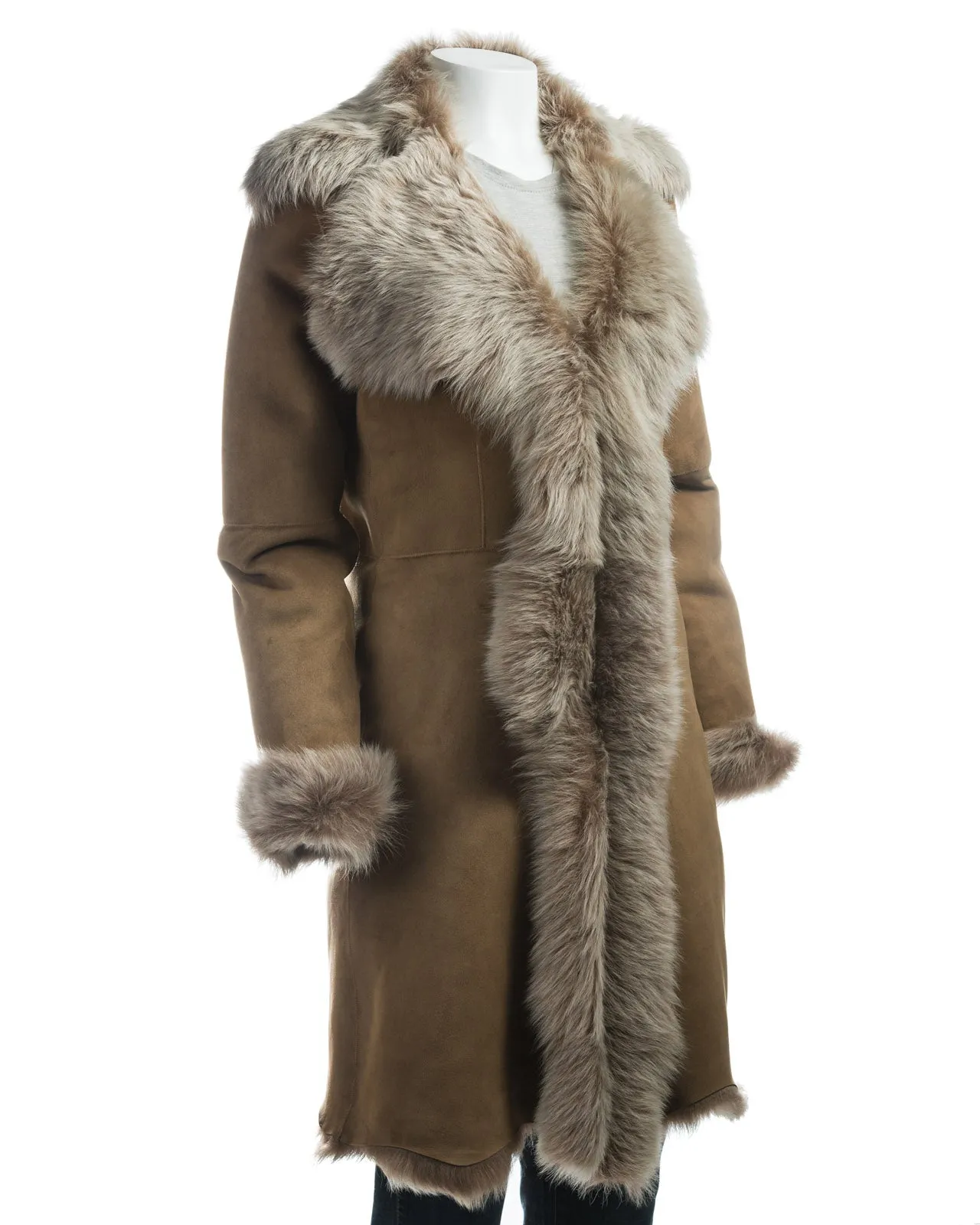 Ladies Beaver Toscana 3/4 Length Shearling Sheepskin Coat: Donna