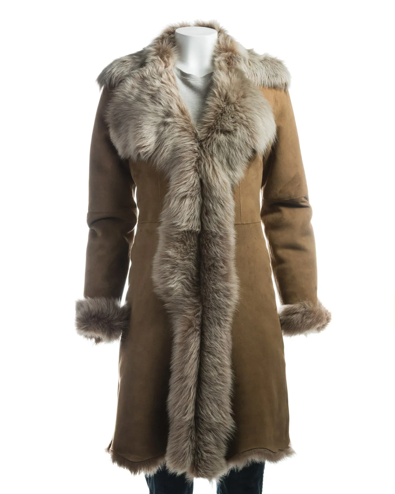 Ladies Beaver Toscana 3/4 Length Shearling Sheepskin Coat: Donna