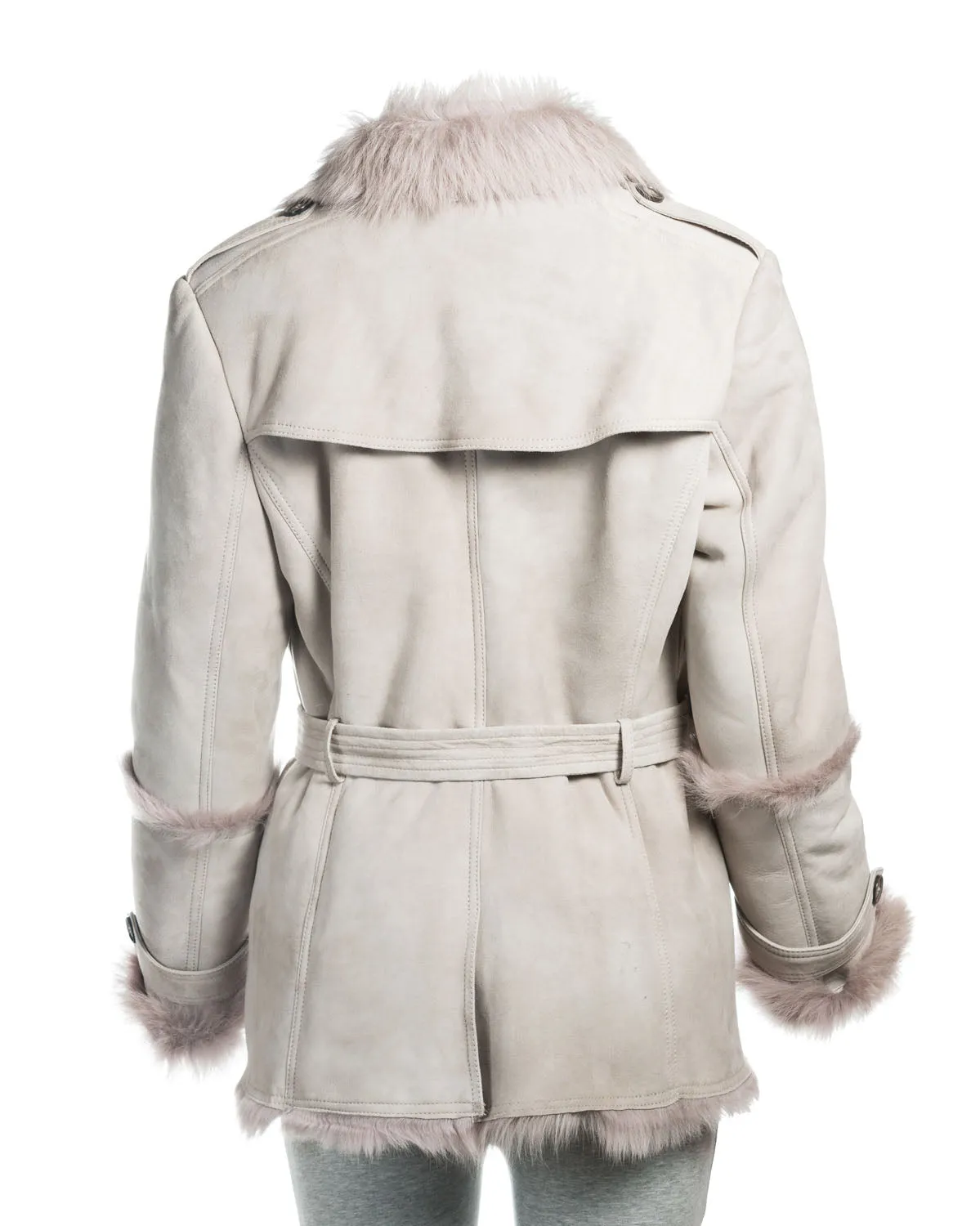 Ladies Grey Belted Wrap-Around Toscana Sheepskin Coat: Vincenza