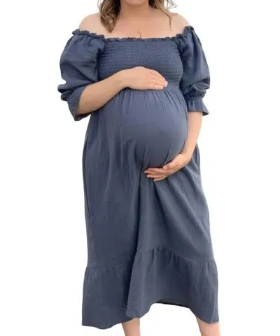 Liv Maternity Smocked Maternity Dress In Indigo