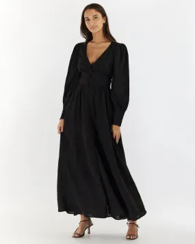 Loren Linen Jacquard Maxi Dress - Nero