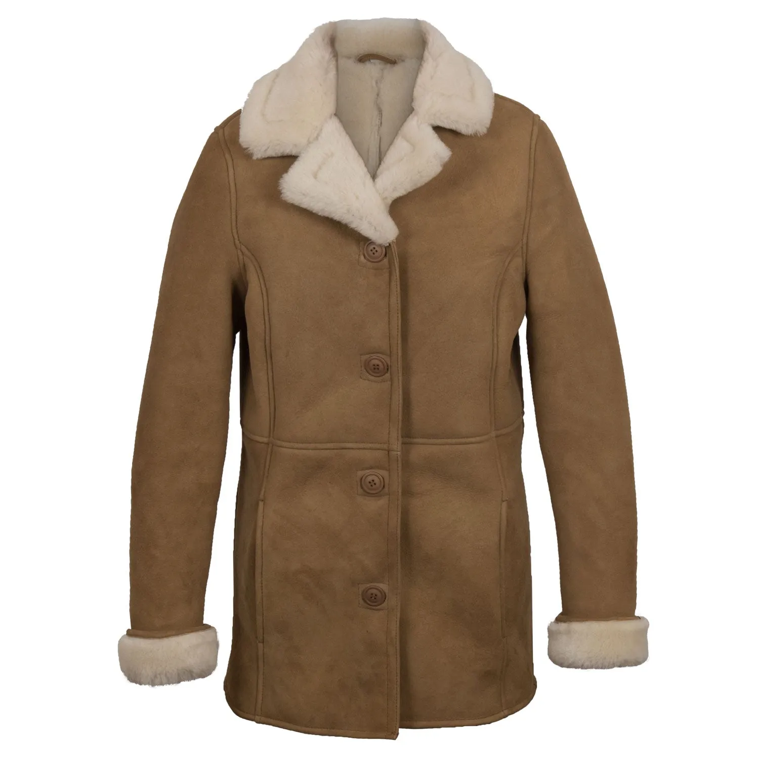 Maria Ladies Luxury Tan Suede Sheepskin Coat