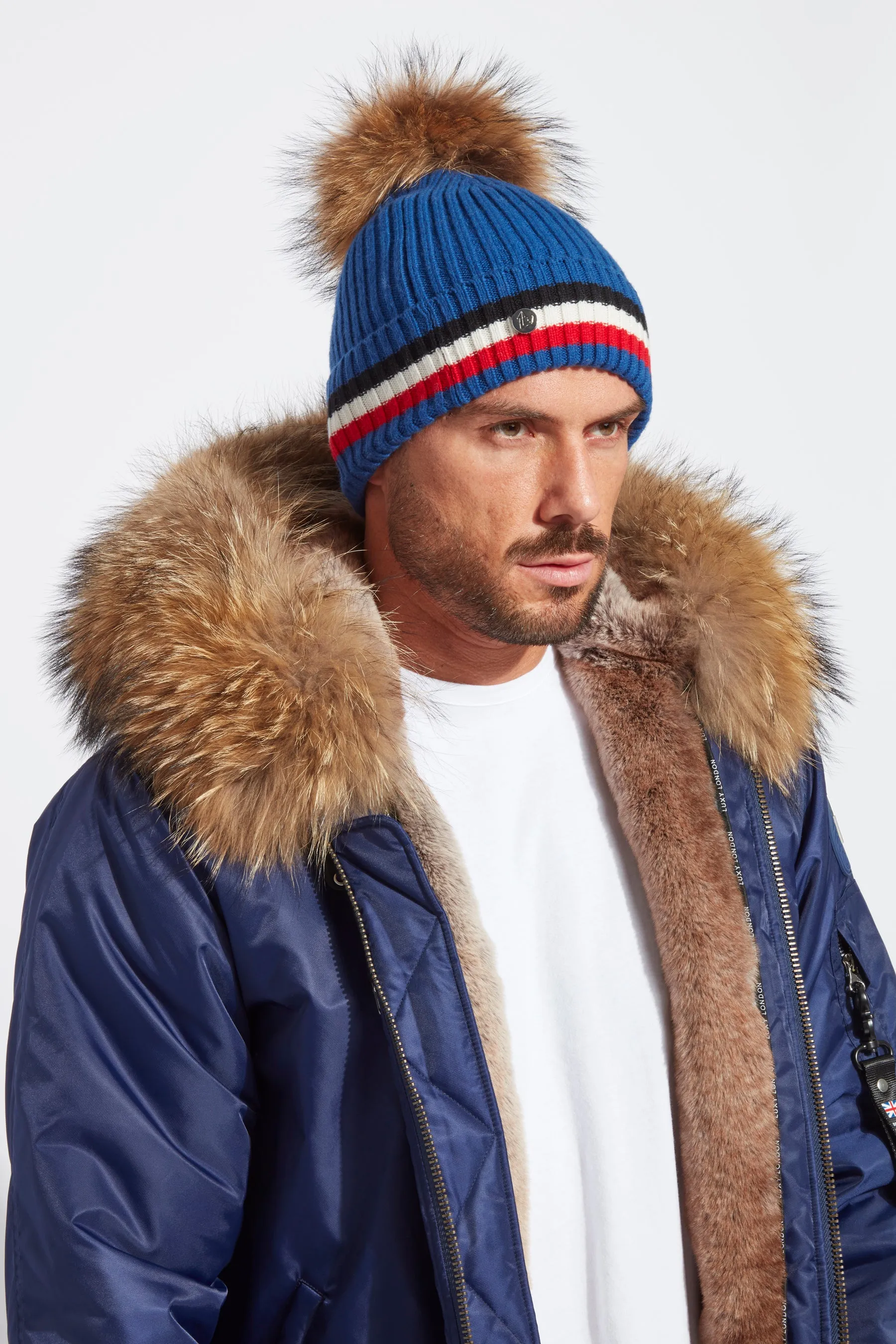 Mens Aston Merino Wool Pom Pom Hat - Blue