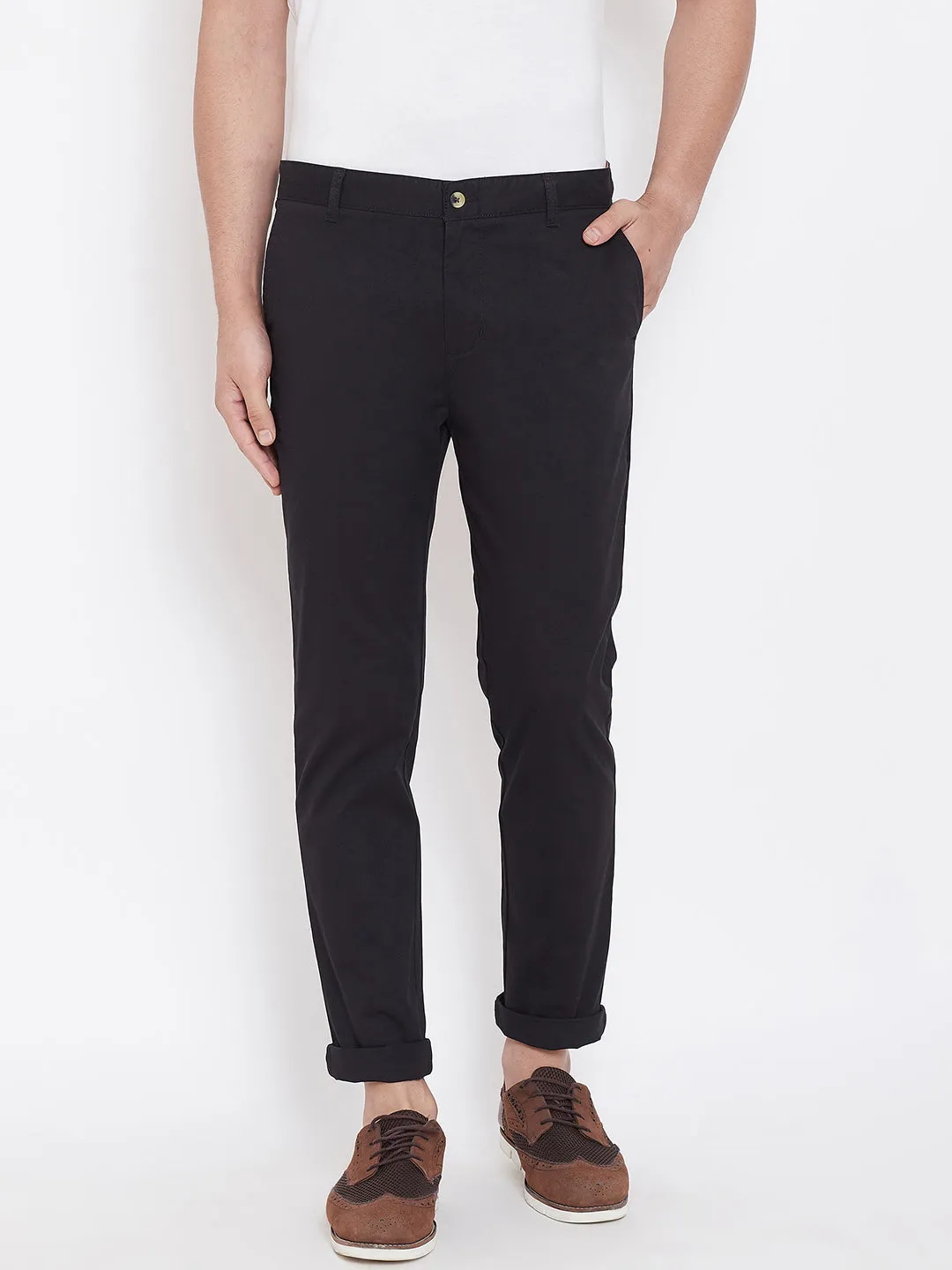 Men's Black Stretch Washed Casual Tailored Fit Chinos