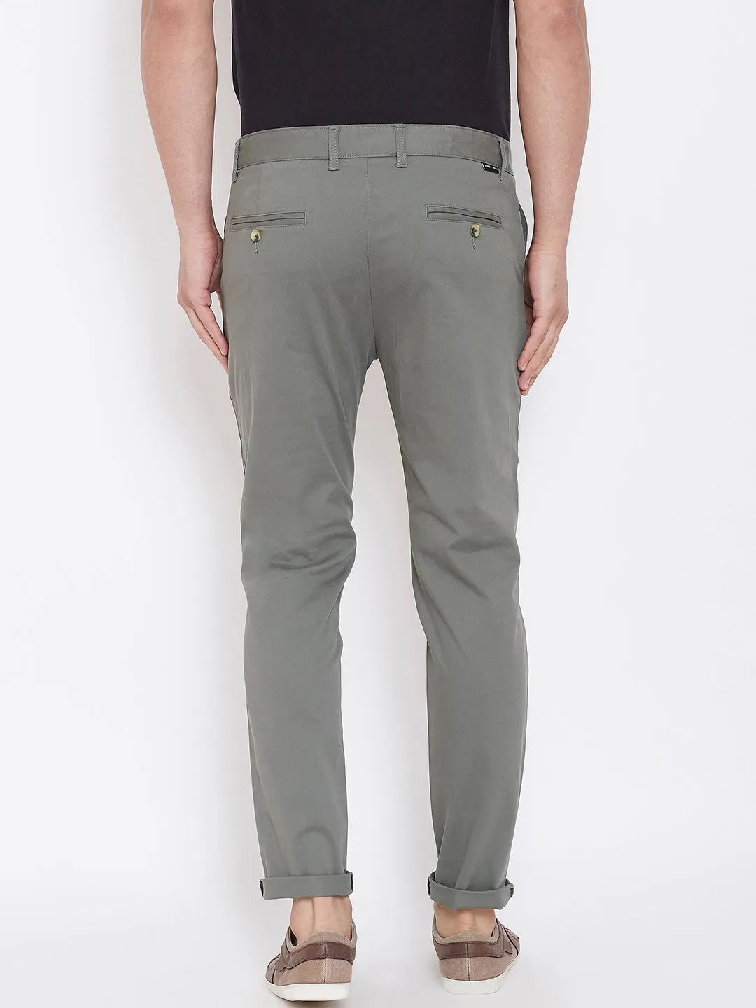 Men's Charcoal Stretch Washed Casual Tailored Fit Chinos