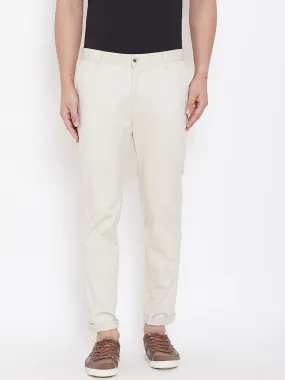 Men's Cream Stretch Washed Casual Tailored Fit Chinos