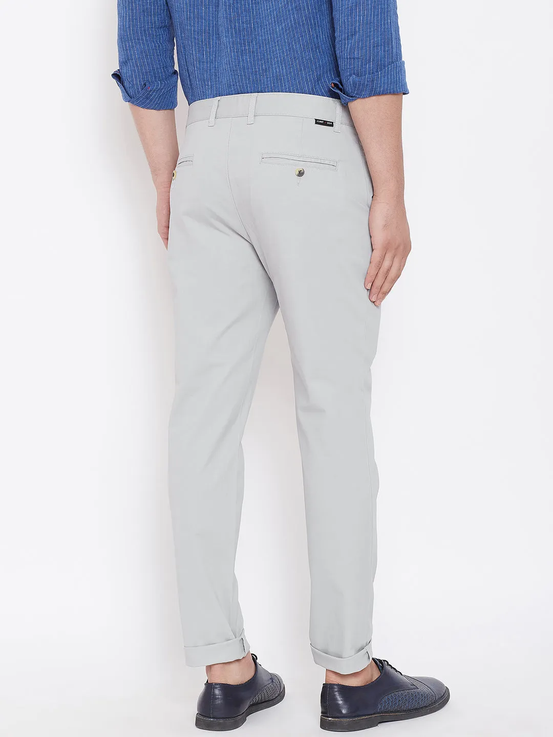 Men's Grey Stretch Washed Casual Tailored Fit Chinos