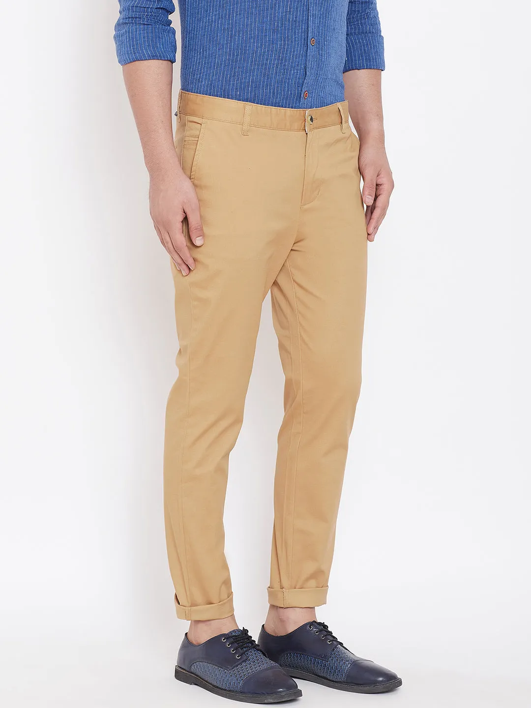 Men's Kakhi Stretch Washed Casual Tailored Fit Chinos