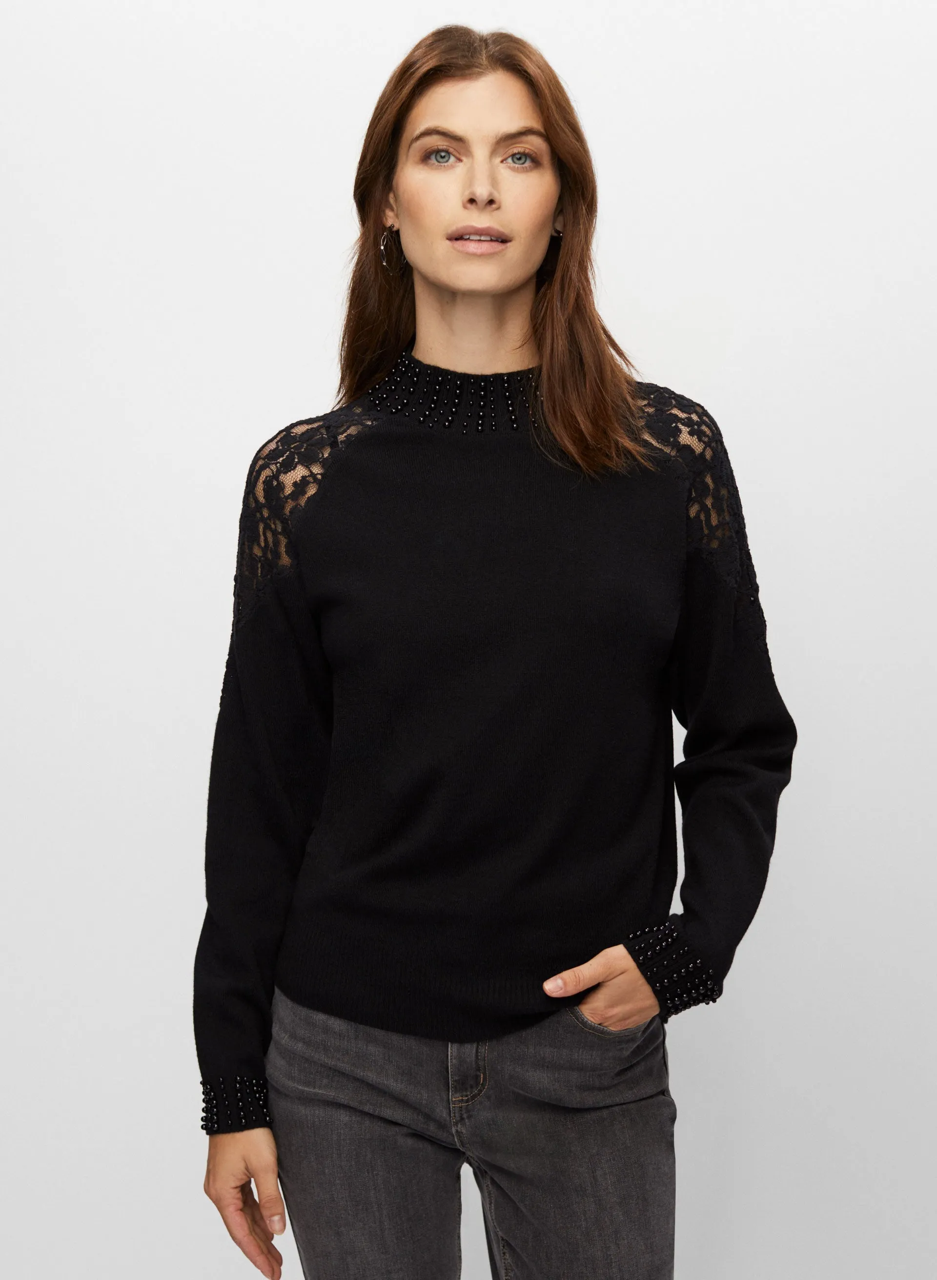 Mesh & Pearl Detail Sweater