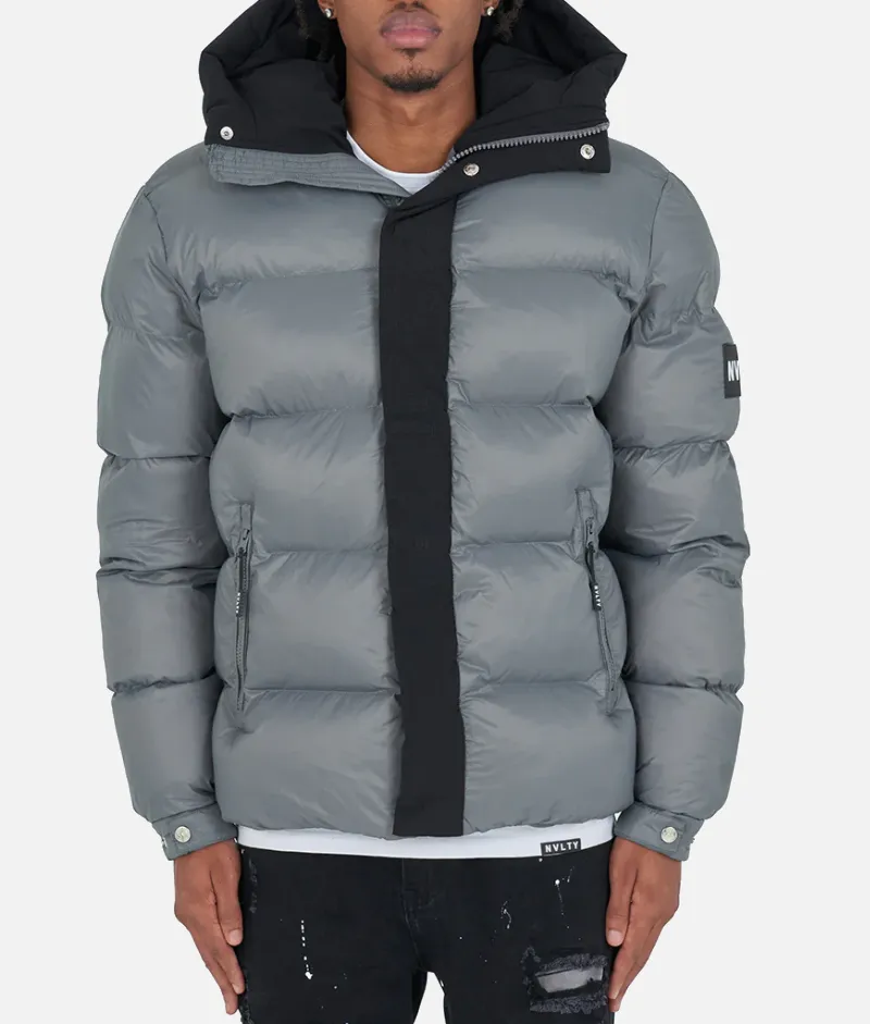 Nvlty Center Tone Puffer Jacket Charcoal Grey/Black | 30% Off