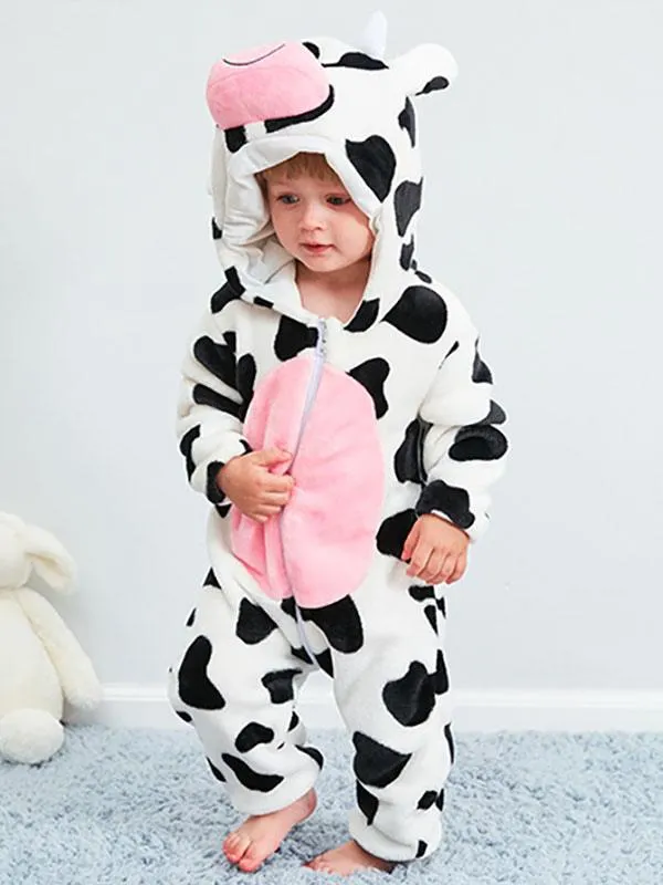 Onesie Kigurumi Pajamas For Kids Polyester Cow Pattern Pajamas Costume