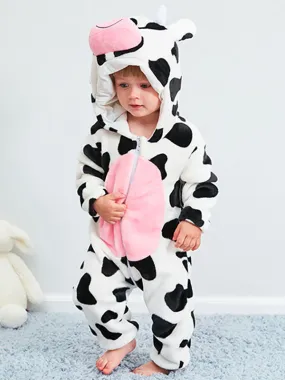 Onesie Kigurumi Pajamas For Kids Polyester Cow Pattern Pajamas Costume