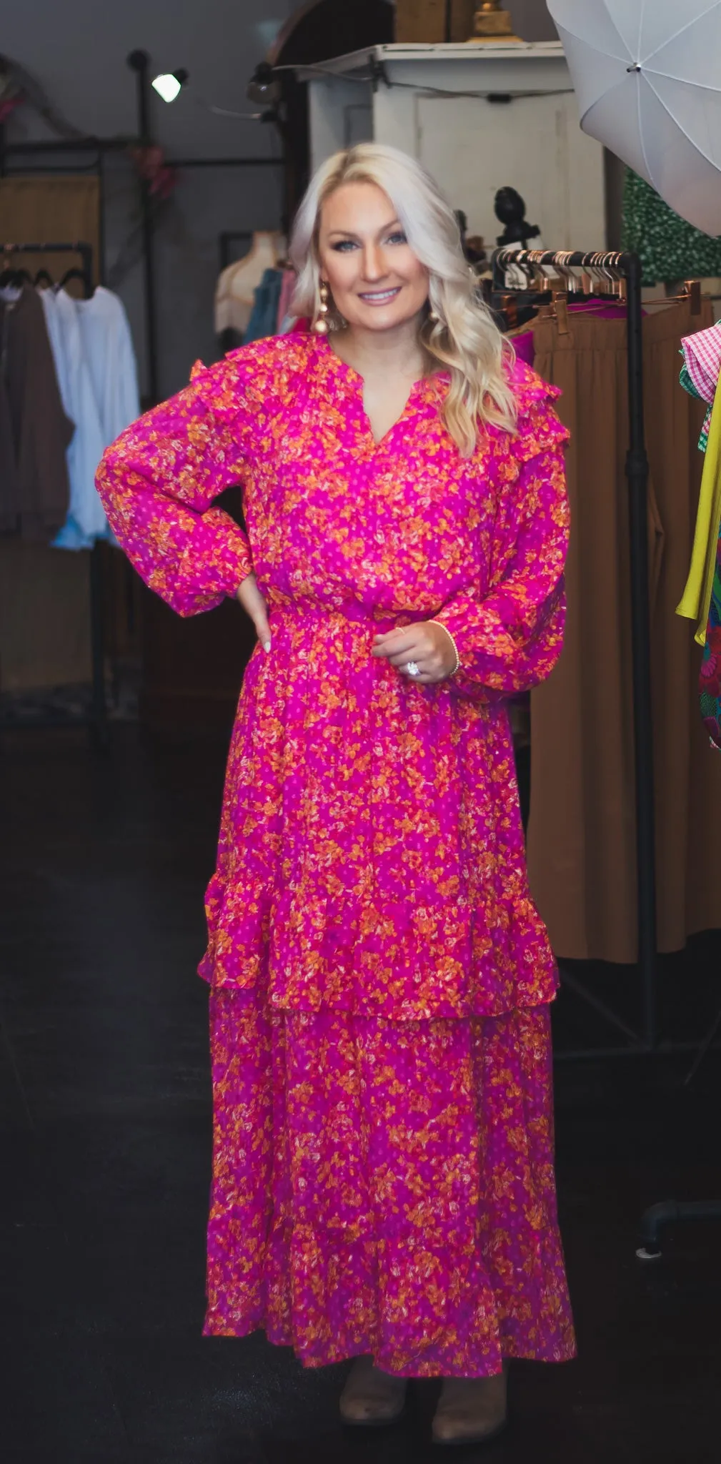 Orchid Marigold Print Maxi Dress