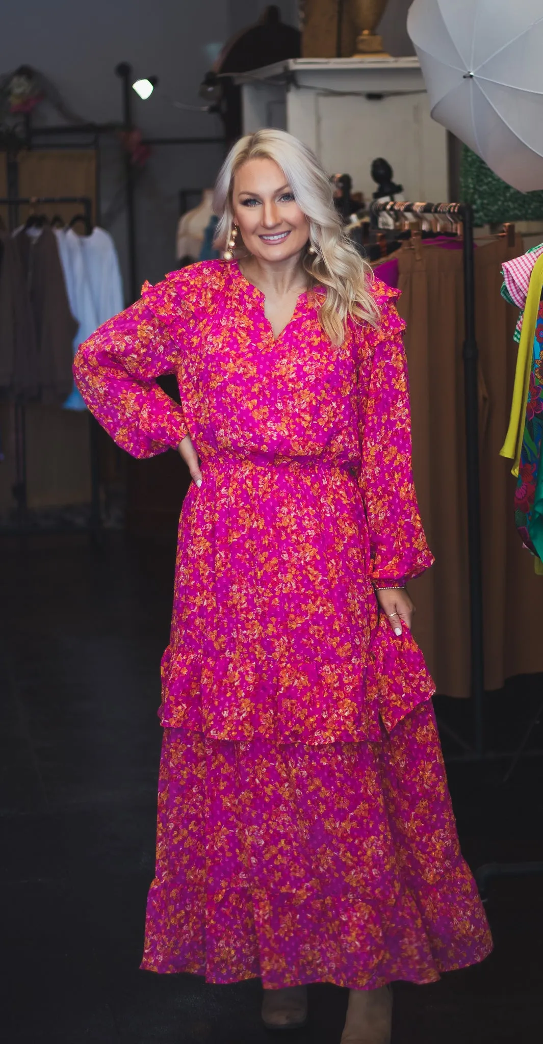 Orchid Marigold Print Maxi Dress