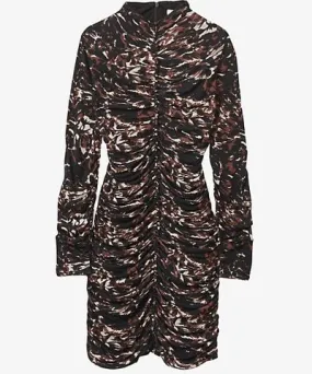 Reiss Womens Black Carolina abstract-print long-sleeve ruched jersey mini dress