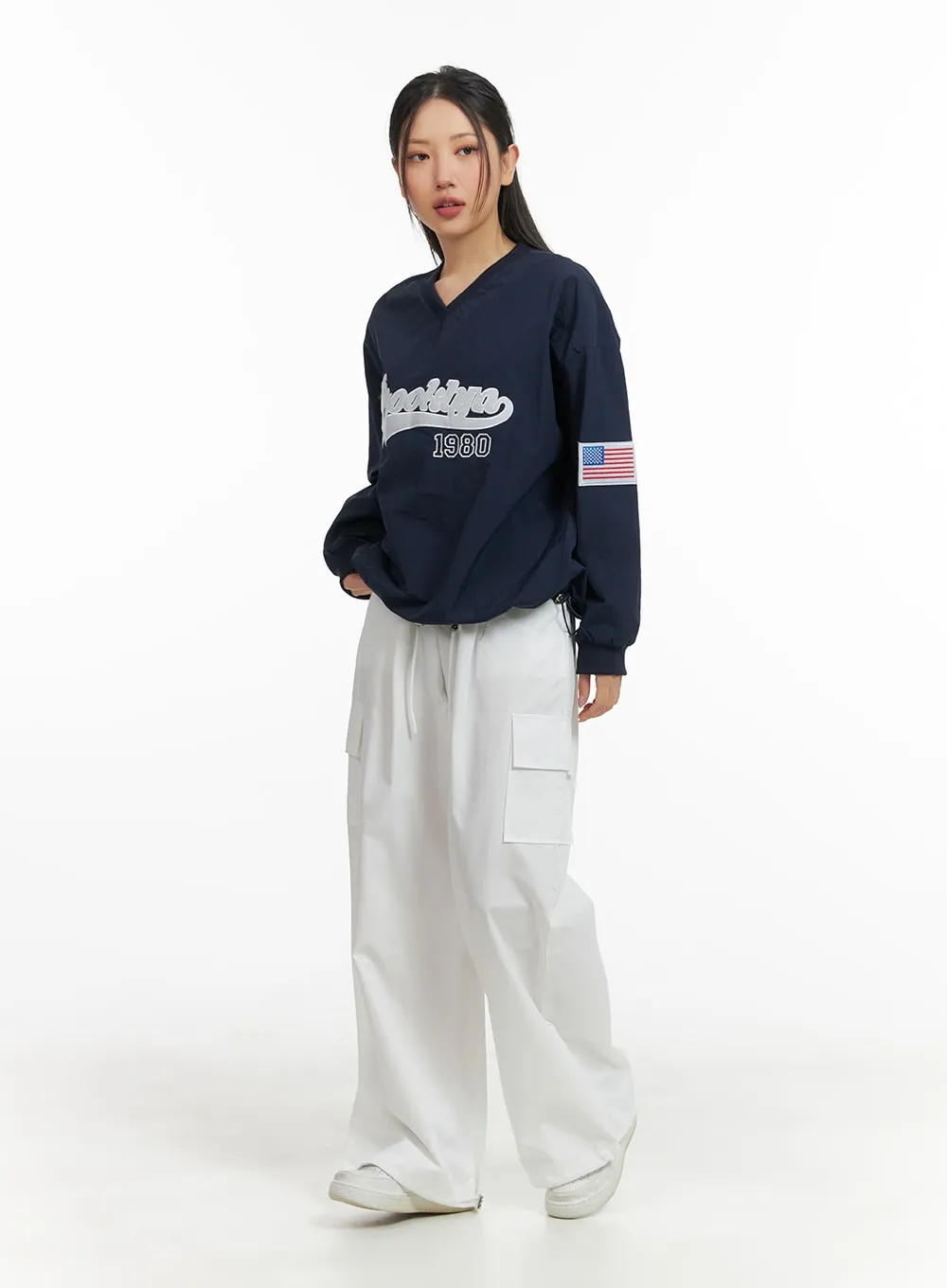 Solid Cargo Pants with Drawstring Waist - CM419