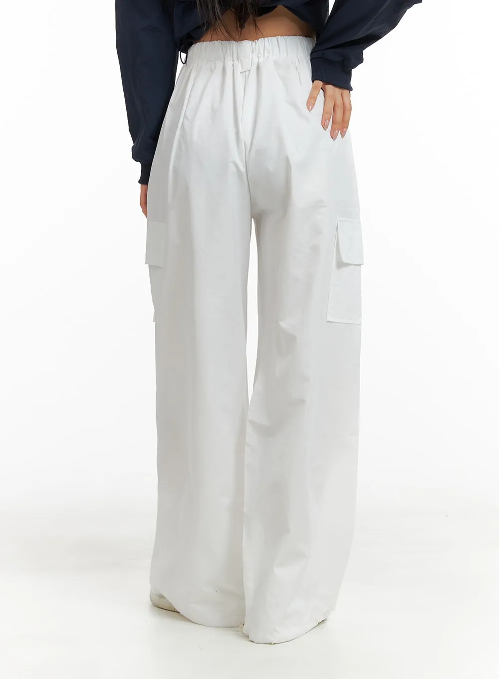 Solid Cargo Pants with Drawstring Waist - CM419