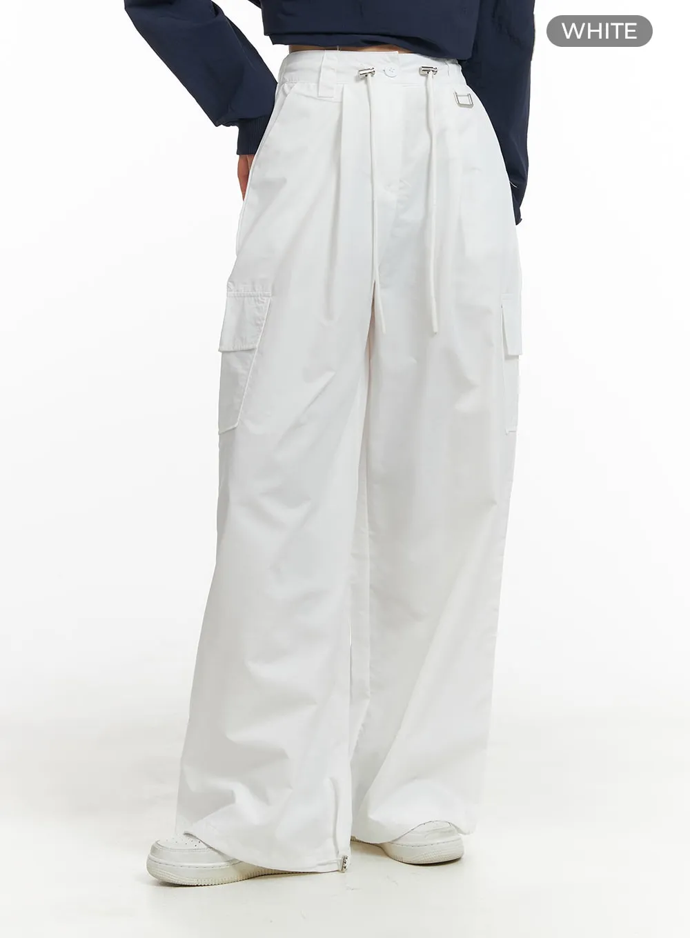 Solid Cargo Pants with Drawstring Waist - CM419