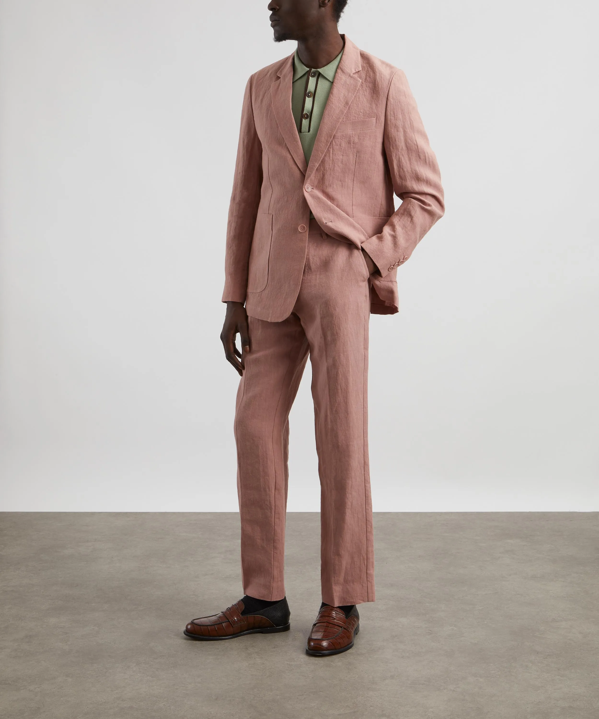 Tailored Linen Blazer in Salmon Pink 