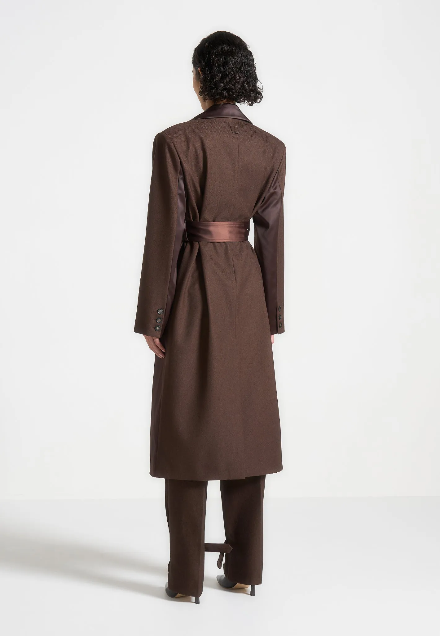 Tailored Satin Trench Coat - Brown